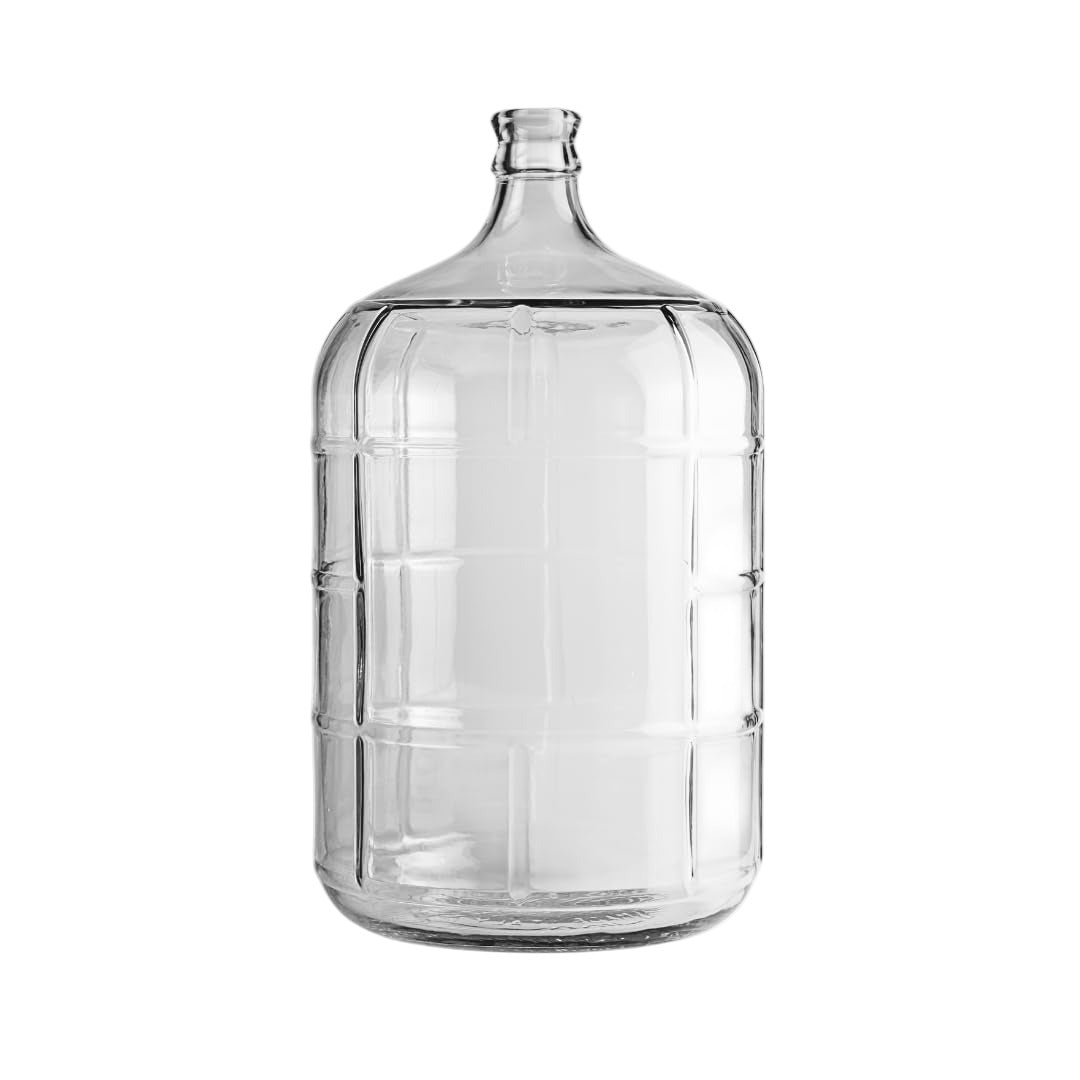 Clear 3 Gallon glass carboy on a white background