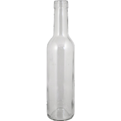 Clear 375 ML. glass bottle on a white background