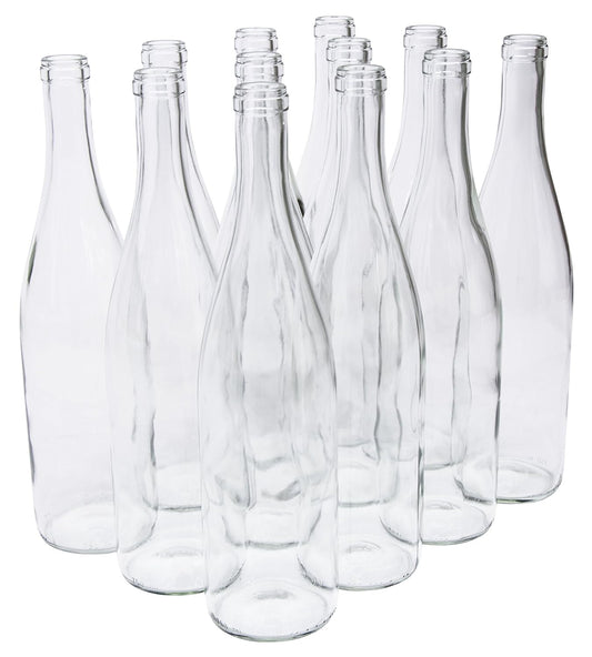 Set of clear glass bottles on a white background