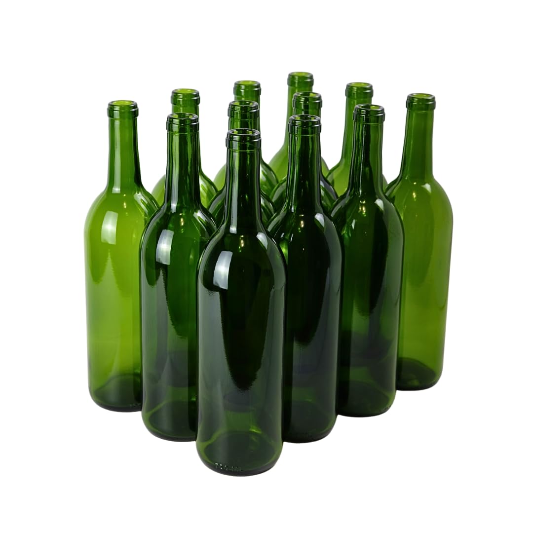 Group of green wine bottles on a white background