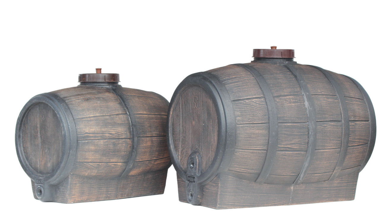 Two Plastic barrels with hoops design on a white background