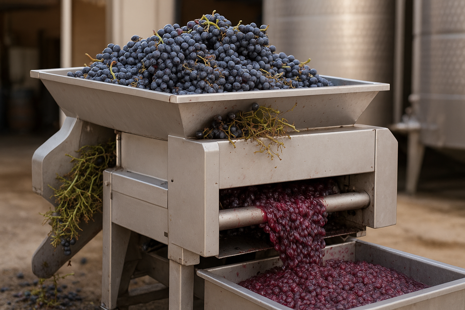 actually crushing and de stemming grapes 